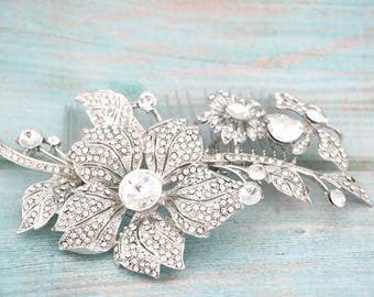large bridal hair comb Silver Wedding hair accessories Wedding headpiece Bridal hair clip Wedding comb Crystal hair clip Wedding hair comb