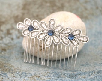 Navy blue Crystal Bridal Hair Comb Silver Rhinestone Bridal headpiece Wedding hair accessories Bridal hair clip Gold Wedding hair piece Gold