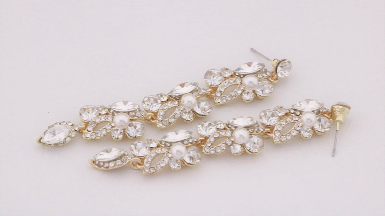 wedding earrings pearl gold Bridal earrings drop wedding jewlery brides Long Wedding earrings Pearl drop earrings Bridesmaid earrings Boho