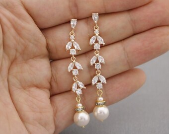 boho gold wedding earrings Long Pearls Earrings ivory pearl earrings wedding earrings for mother of bride bridal earrings drop pearl Silver