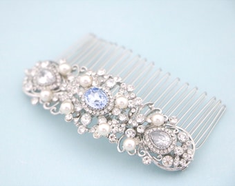 wedding hair pearl accessories Gold Sparkle Crystal Hair Comb Silver Wedding hair comb Blue hair jewelry Navy blue Bridal hair comb Side pin