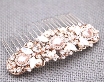White opla Wedding comb Navy blue hair comb Rose gold Pearl hair comb Side hair comb Wedding hair accessories Blue hair clip Wedding comb in