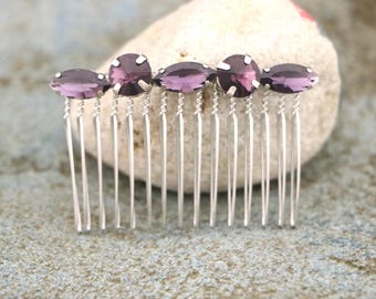 Sapphire Blue Crystal Bridal Hair Comb Rose Gold Rhinestone Wedding Hairpiece Small or Large Wedding hair clip Purple Wedding hair clip Gold