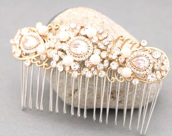 Rose Gold Pearl Crystal Bridal Hair Comb Wedding Headpiece Accessory Gold veil comb Wedding hair clip Bridal hair comb Rhinestone hair comb