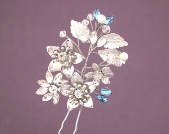 Montana Blue Wedding hair pins Gold hair pins Navy blue hair pins Sapphire Crystal Bridal Hair Comb Silver Rhinestone Wedding Headpiece Gold