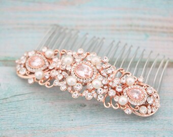 bridal hair comb updo Wedding barrette hair clip Rose gold Wedding hair comb Rhinestone headpiece Wedding comb Bridal hair clip Barrette
