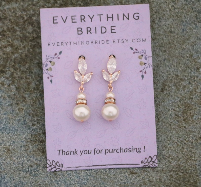 Wedding earrings for bridesmaids Pearl drop Bridal earrings Cubic Zirconia Gold Drop earrings rose gold earrings wedding jewelry earrings image 3