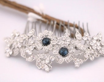 Blue Crystal Bridal Comb Silver Navy blue Wedding hair clip Montana Bridal hair comb Wedding hair accessories Sapphire Wedding headpiece