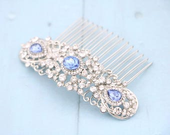 Silver Crystal Bridal Hair Comb Emerald Sapphire Blue Wedding Headpiece Gold veil comb Wedding hair accessories Rosegold Blue comb Navy blue