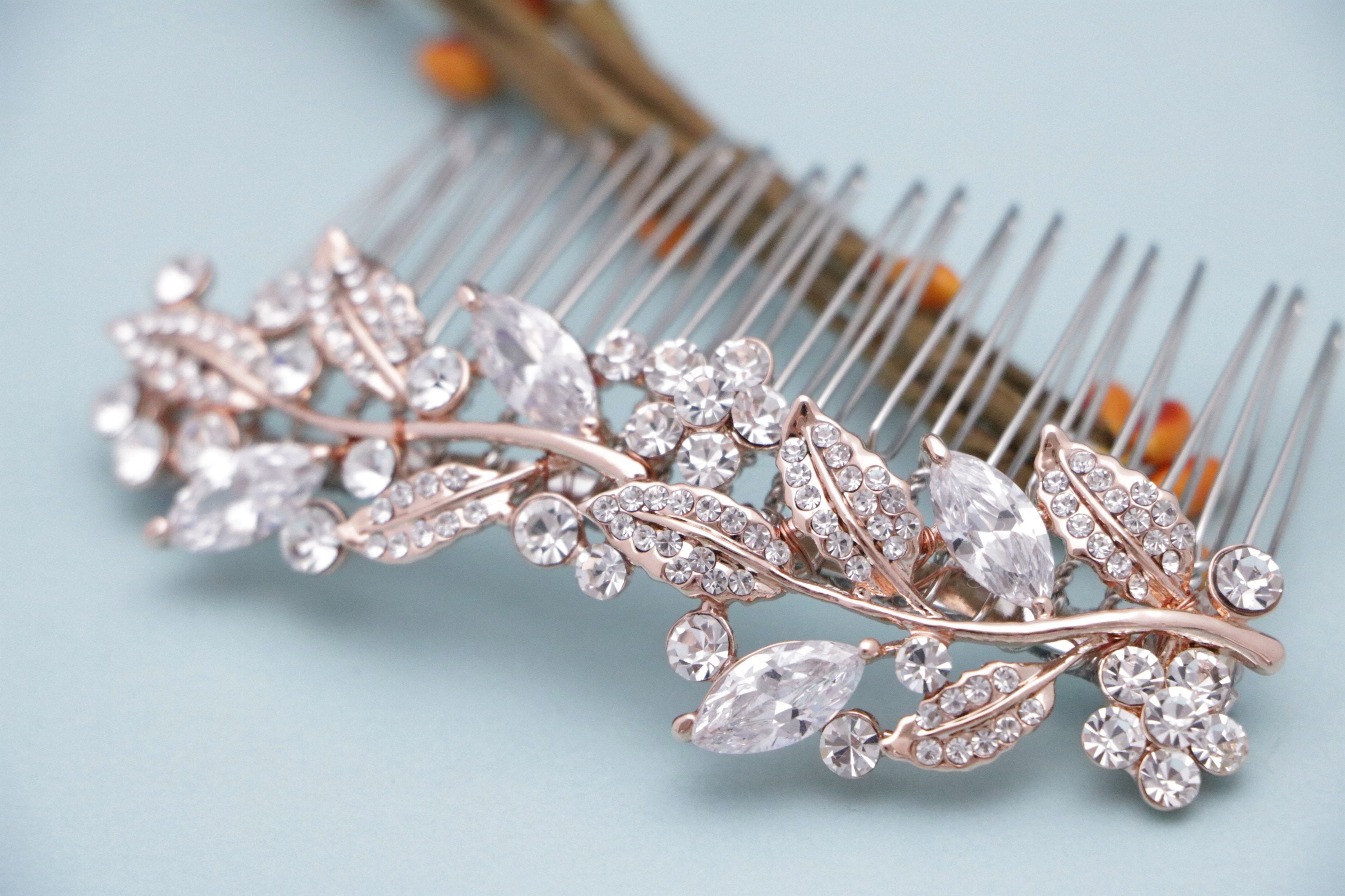 Rose Gold Bridal Headpiece Crystal Hair Pin Rhinestone Hair Etsy