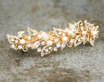 Wedding barrette headpiece Gold Wedding hair clip Pearl side comb Wedding hair jewelry Rose gold Bridal hair clip Wedding hair comb Silver