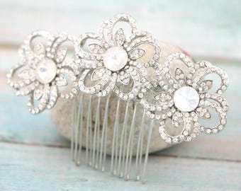 White opal Crystal Bridal hair comb: Silver Bridal hair clip Navy blue Wedding comb Rhinestone Wedding Hairpiece Bridal hair accessories