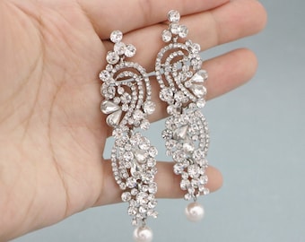 wedding earrings pearl silver bridal hair piece and earring Gold Bridal earrings drop Pearl drop earrings pearl chandelier earrings Crystal