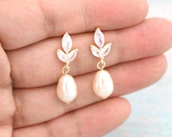 Gold Wedding earrings Pearl drop Bridal earrings Bridesmaid earrings Rose gold CZ earrings Silver Bridal jewelry earrings Silver earrings