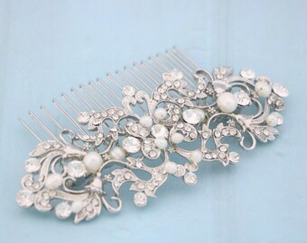 Bridal hair comb Side bridal hair accessories headpiece Pearl hair clip Wedding comb Rhinestone Bridal hair jewelry Wedding hair clip Boho