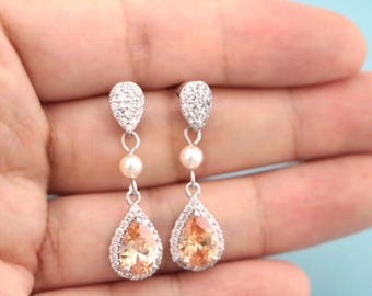Wedding earrings Pearl Wedding jewelry earrings Champagne Bridal earrings Silver Bridesmaid earrings Navy blue earrings Ivory pearl earrings