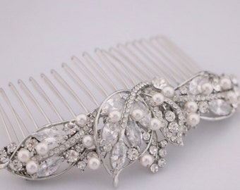 pearl wedding hair accessories Silver Wedding barrette headpiece Wedding hair jewelry Bridal hair comb Side Wedding hair comb undo Gold comb