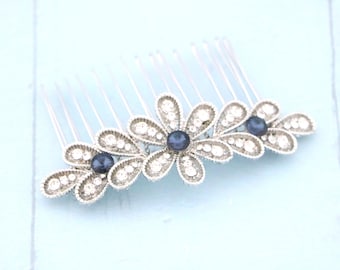 Blue Wedding hair jewelry Silver Navy blue hair comb Sapphire Crystal hair comb Wedding hair accessories Bridal hair comb Rose gold hairpin