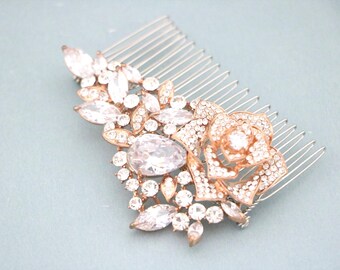 Rose Gold Bridal Hair Comb: Vintage Rhinestone Wedding Accessory Gold veil comb Wedding hair clip Bridal headpiece Silver hair comb Wedding