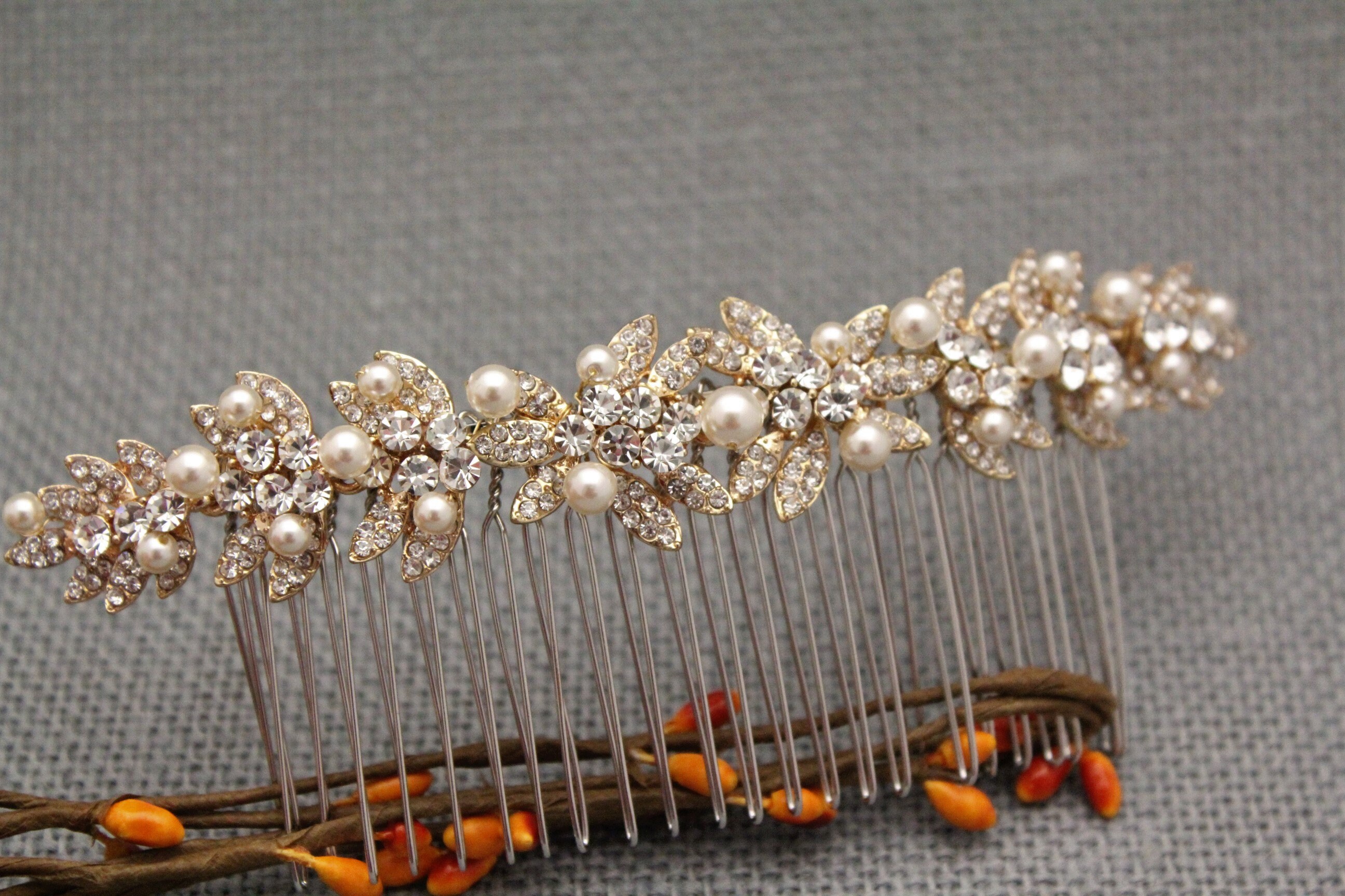 Wedding Hair Comb Gold Hair Comb Large Bridal Hair Comb Pearl