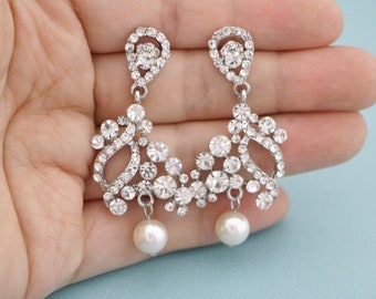 Crystal Bridal earrings Bridal jewelry Crystal vintage style earrings Wedding earrings Large stud earrings Wedding jewelry Pearl drop style