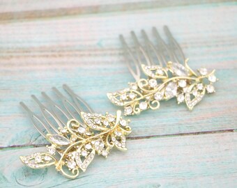 Rose Gold Rhinestone Wedding Hair Comb: Crystal Bridal Hair Piece Gold veil comb Bridesmaid hair piece Wedding hair clip bridal hair jewelry