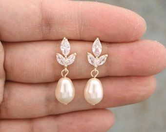 Gold Earrings Wedding Earrings Bridal Drop Earrings Rose Gold Earring Pearl Drop Earring Bridal Jewelry wedding earrings for mother of bride