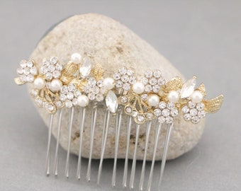 pearl hair piece for wedding hair bling wedding hair pearl accessories Gold veil comb Wedding hair jewelry Bridal hair comb Rose gold Comb