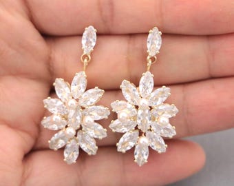 Gold Pearl earrings Rose gold Wedding earrings Crystal earring Rhinestone earrings Bridesmaid earrings Silver Bridal earrings Simple earring