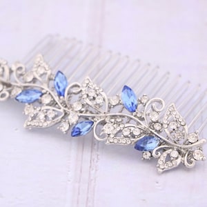Blue Wedding hair comb Vintage style Bridal comb in Side bridal headpiece Wedding hair jewelry Bridal hair accessories Wedding comb bling