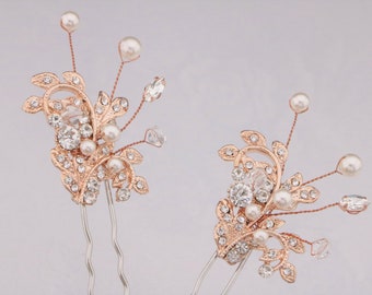 Rose gold Wedding hair comb Pearl hair pins Bridesmaid gift hair pins Gold veil pins Wedding hair pins Bridal hair comb Side hair pins Boho