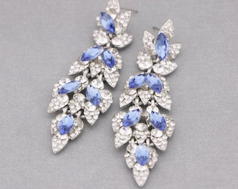 wedding chandelier earring Navy blue wedding earrings for mother of bride Blue Navy Earring Long crystal wedding earring Royal blue earrings
