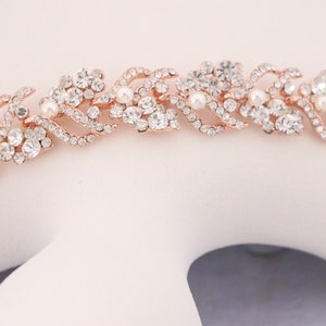 Pearl and Crystal bracelet Rose gold Wedding jewelry Rhinestone Bracelet Bridal jewelry bracelet Prom jewelry Bridesmaid bracelet Bling Gold image 8