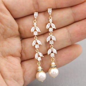 wedding earrings gold Long Pearls Earrings rose gold earrings wedding Jewelry Earrings Silver Bridal earrings Rhinestone earrings Crystal