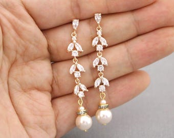 wedding earrings gold Long Pearls Earrings rose gold earrings wedding Jewelry Earrings Silver Bridal earrings Rhinestone earrings Crystal