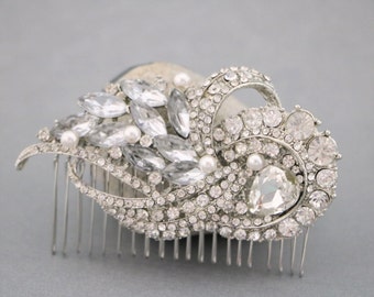 Bridal hair comb Pearl side comb Fresh water pearl hair comb Bridal hair accessories floral Wedding hair comb Rhinestone hair piece Wedding