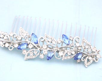 Bridal Hair Comb: Silver Rhinestone Sapphire Wedding Headpiece Bridal hair accessories Wedding hair jewelry Bridal hair clip Navy blue comb