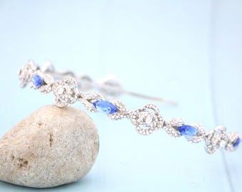 Sapphire Blue Silver Wedding headband Navy blue Bridal headband Rhinestone headband Crystal headband Wedding tiara headband Navy blue tiara