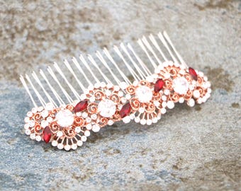 Rose gold Wedding comb Side Bridal headpiece Red Crystal hair comb Navy blue Bridal hair comb Wedding hair jewelry Bridal hair clip Wedding