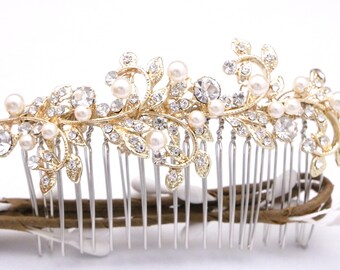 Crystal bridal comb Wedding hairpiece side Wedding headpiece Rose gold Wedding hair comb Rhinestone haircomb Bridal hair comb Gold veil comb