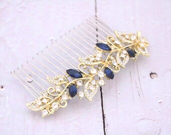 Blue Wedding comb something blue hair comb Wedding hair accessories for bun Rhinestone Wedding hair piece Wedding hair jewelry Bridal comb
