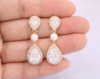 Wedding earrings pearl drop earrings Gold Bridal earrings drop ivory pearl earrings wedding earrings for mother of bride Bridesmaid earrings