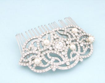 Small or large Bridal hair clip Pearl Wedding hair comb Rhinestone Bridal hair jewelry Wedding hair piece Bridal hair accessories Wedding