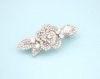 Pearl Silver Wedding hair clip:Rhinestone Wedding hair comb Bridal hair barrette Crystal hair clip Wedding hair accessories Bridal headpiece