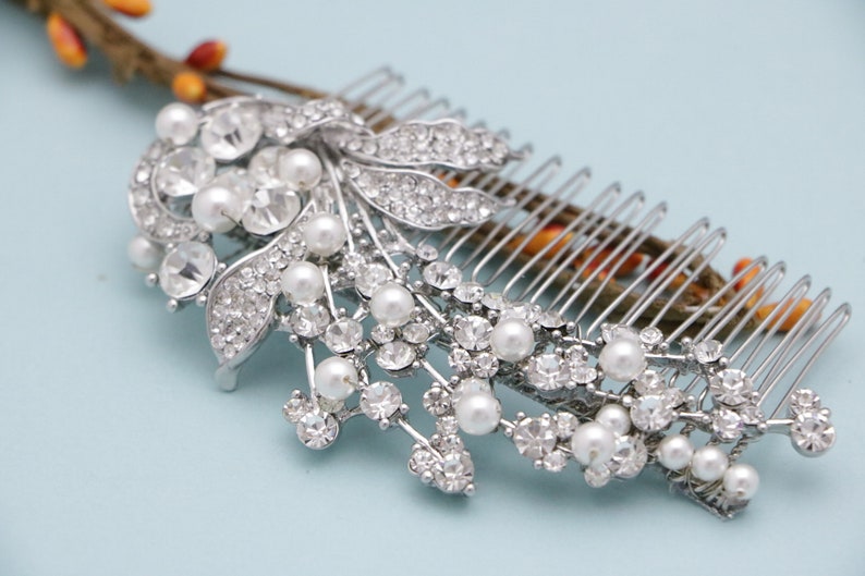 wedding hair comb floral wedding hair accessories bride wedding comb leaves Crystal Bridal hair comb Pearl hair comb Wedding head comb Boho