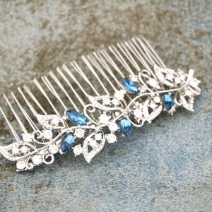 Silver Wedding hair comb Side bridal headpiece Wedding hair jewelry Sapphire Crystal hair combn Navy blue Bridal hair comb Wedding hairclip