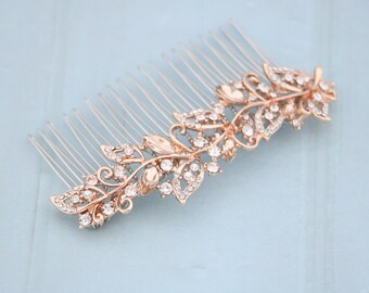 Bridal Blush Wedding Hair Comb Crystal Gold Hair Comb Blush Hair comb Side Hair Accessories Rose Gold Hair Comb Champagne Blush Hair Comb