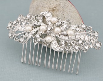 crystal hair piece wedding side hair comb Pearl Wedding comb Wedding Hair Accessories for Bun Bridal hair comb updo Wedding headpiece Side