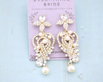 Gold Wedding earrings Pearl drop Bridal earrings Rose gold Rhinestone earrings Crystal earrings Silver Bridesmaid earrings Wedding jewelry