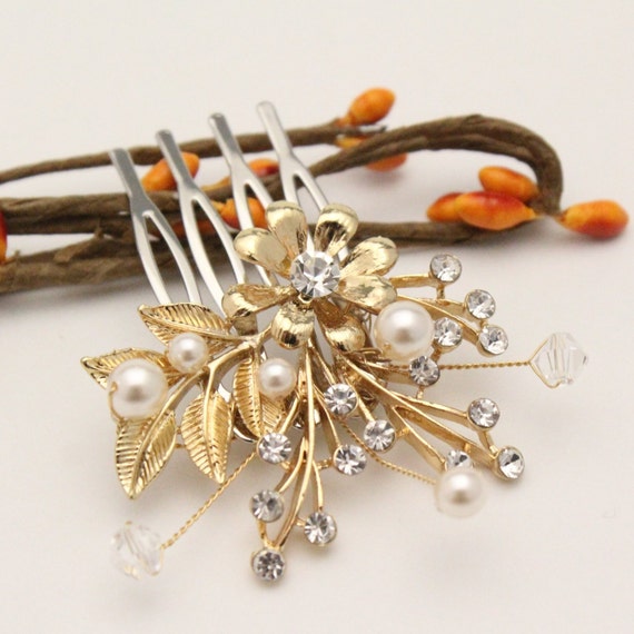 Gold Leaf Hair Combbridal Hair Combgold Wedding Hair Etsy